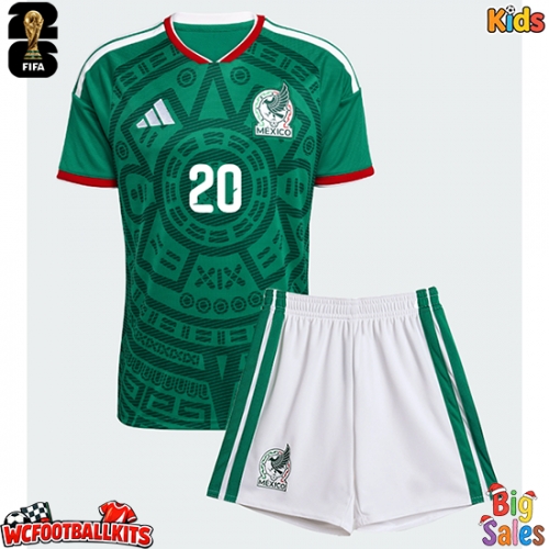 Mexico Henry Martin #20 Replica Home Stadium Kit for Kids World Cup 2026 Short Sleeve (+ pants)